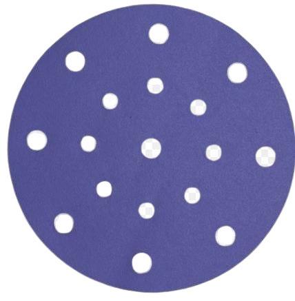 DISCO ABRASIVO VIOLA CERAMICA SU FILM 15 FORI 150 mm gr 120